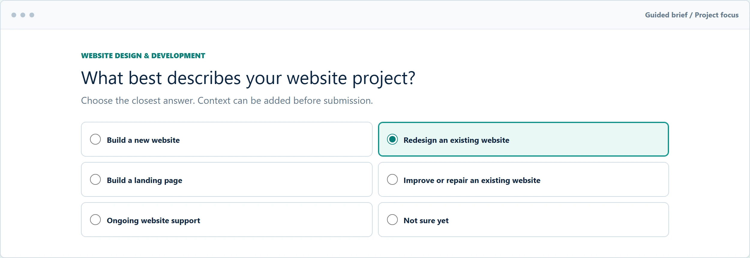 GrowthBrief guided project question for an example business brief