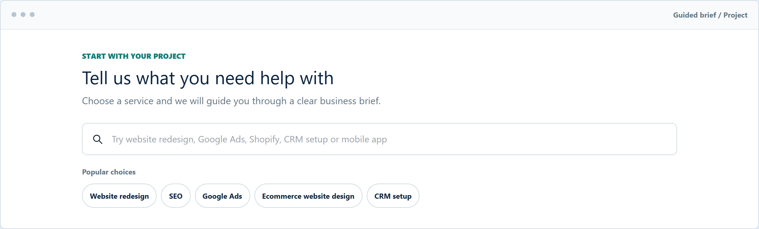 GrowthBrief service selection using synthetic categories